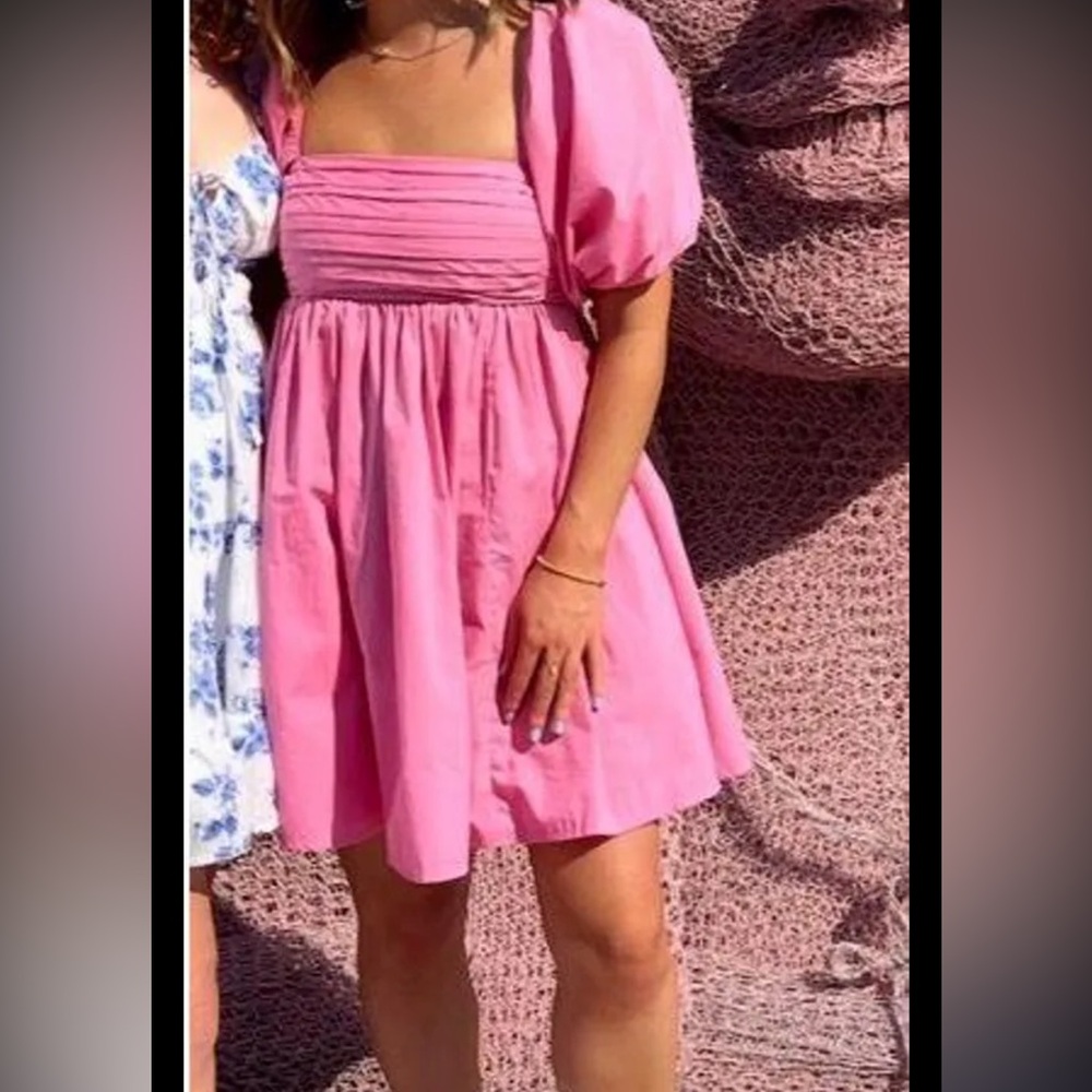 Abercrombie Puff Sleeve Emerson Mini Dress Pink - Picture 3 of 7